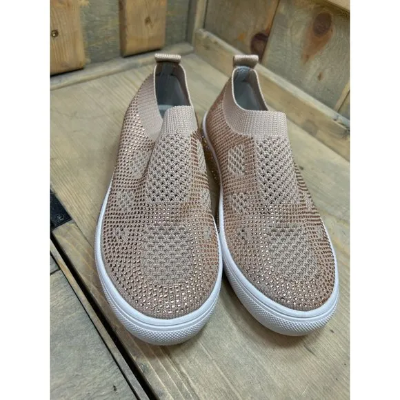 NEW Bernie Mev Glamour Slip On Crystal Sneakers EU36 5.5 - 6 Rose Gold