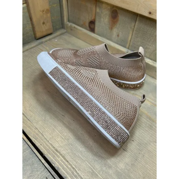 NEW Bernie Mev Glamour Slip On Crystal Sneakers EU36 5.5 - 6 Rose Gold