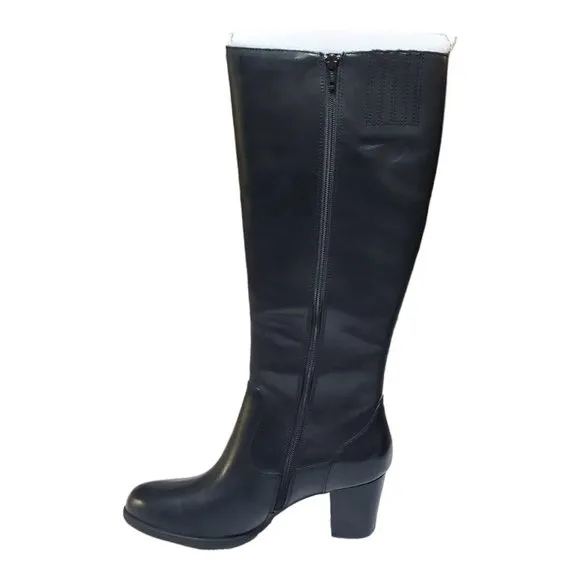 NEW Born &quot;Mim&quot; Black Leather Tall Boots Women's Sz 9.5 Heeled Buckle D49803