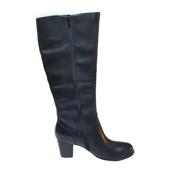 NEW Born &quot;Mim&quot; Black Leather Tall Boots Women's Sz 9.5 Heeled Buckle D49803