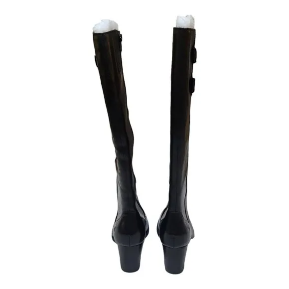 NEW Born &quot;Mim&quot; Black Leather Tall Boots Women's Sz 9.5 Heeled Buckle D49803