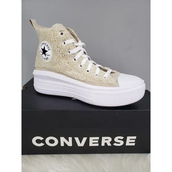 NEW Converse Girl's CTAS Move Platform High Top Sneakers Sz 7 Beach Stone Taupe