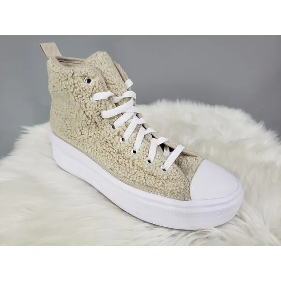 NEW Converse Girl's CTAS Move Platform High Top Sneakers Sz 7 Beach Stone Taupe