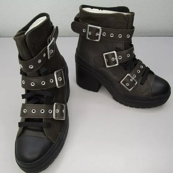 NEW CONVERSE Women Chuck 70 De Luxe Heel Leather Buckle Platform Sneaker Size 7