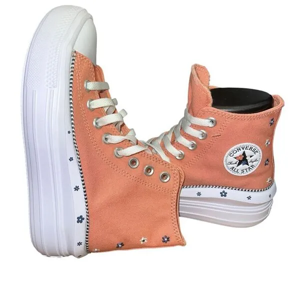 New Converse Women's Chuck Taylor All Star Move Platform Daisies Peach Sneakers
