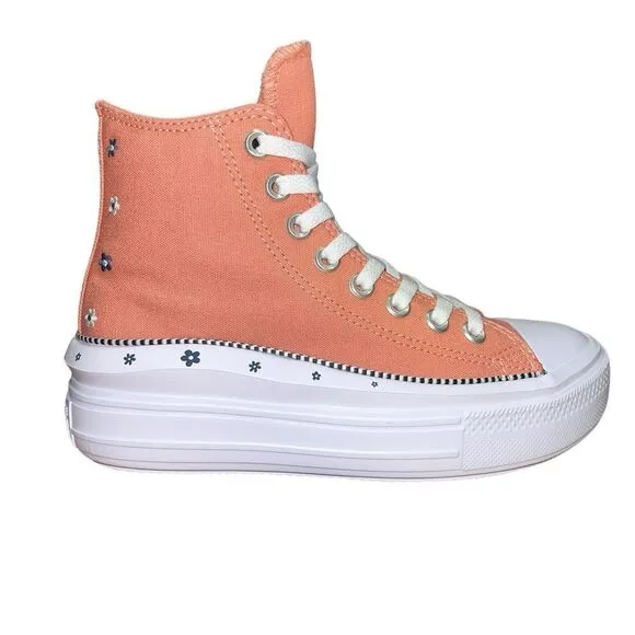 New Converse Women's Chuck Taylor All Star Move Platform Daisies Peach Sneakers