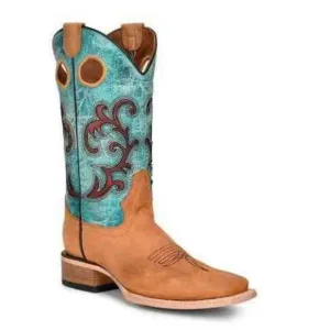 NEW CORRAL women's embroidery square toe boots in honey &amp; turquoise