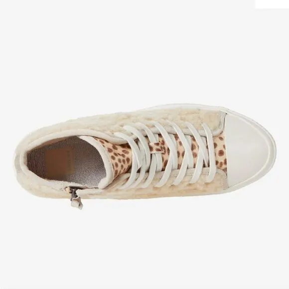 New Dolce Vita Veola Plush tan beige wool fuzzy high top sneakers