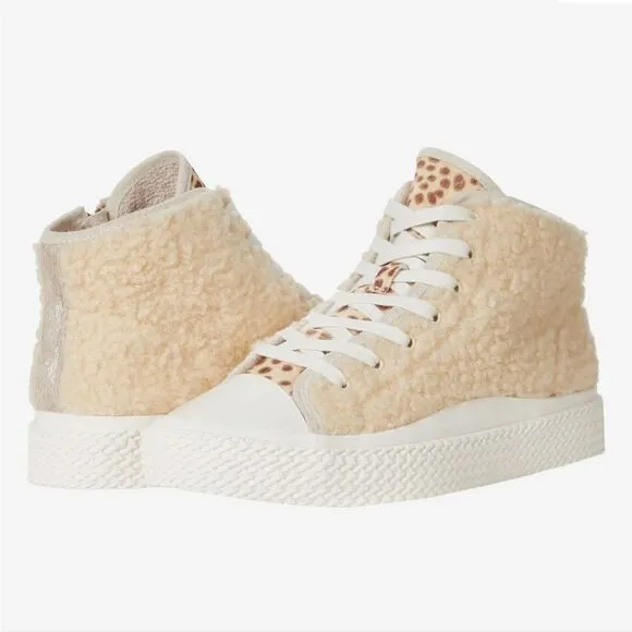 New Dolce Vita Veola Plush tan beige wool fuzzy high top sneakers