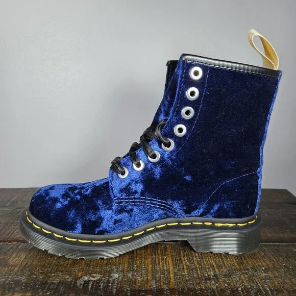 NEW Dr Doc Martens 1460 Velvet Womens Size 6 Lace Up Boot Blue Black Vegan 31020