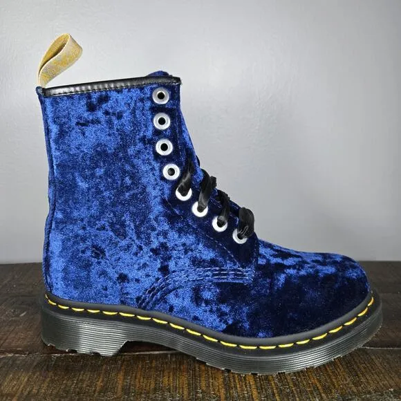 NEW Dr Doc Martens 1460 Velvet Womens Size 6 Lace Up Boot Blue Black Vegan 31020