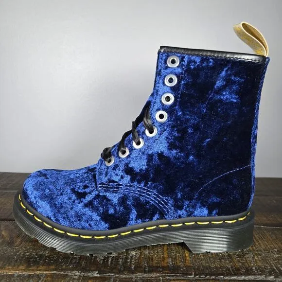 NEW Dr Doc Martens 1460 Velvet Womens Size 6 Lace Up Boot Blue Black Vegan 31020