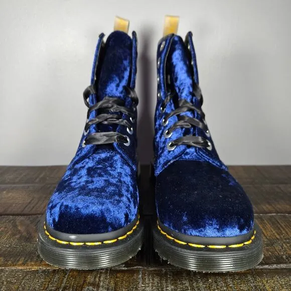 NEW Dr Doc Martens 1460 Velvet Womens Size 6 Lace Up Boot Blue Black Vegan 31020