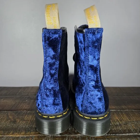 NEW Dr Doc Martens 1460 Velvet Womens Size 6 Lace Up Boot Blue Black Vegan 31020