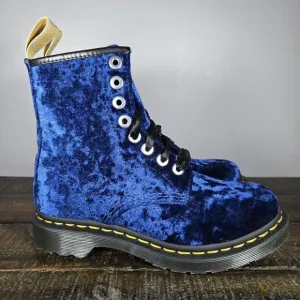 NEW Dr Doc Martens 1460 Velvet Womens Size 6 Lace Up Boot Blue Black Vegan 31020