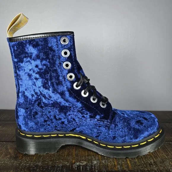 NEW Dr Doc Martens 1460 Velvet Womens Size 6 Lace Up Boot Blue Black Vegan 31020