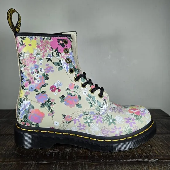 NEW Dr. Doc Martens 1460 Womens Size 6 Lace Up Boots Smooth Leather Floral White