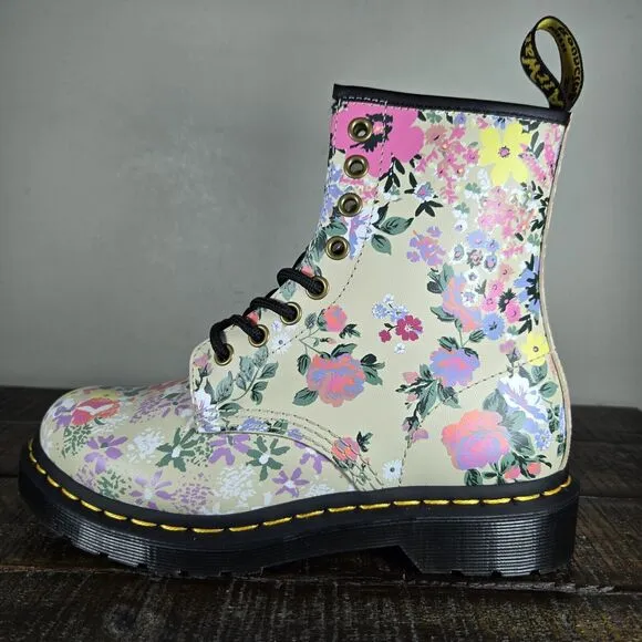 NEW Dr. Doc Martens 1460 Womens Size 6 Lace Up Boots Smooth Leather Floral White