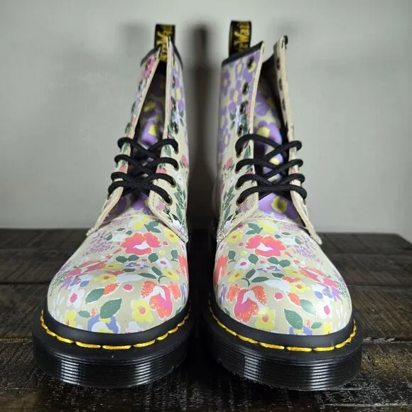 NEW Dr. Doc Martens 1460 Womens Size 6 Lace Up Boots Smooth Leather Floral White