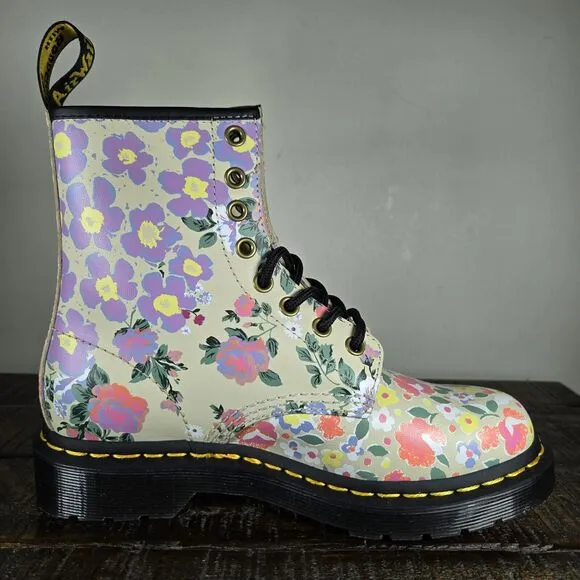 NEW Dr. Doc Martens 1460 Womens Size 6 Lace Up Boots Smooth Leather Floral White
