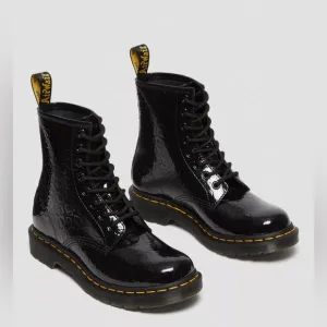 New Dr Martens 1460 LEOPARD EMBOSS PATENT LEATHER BOOTS Black Size 8