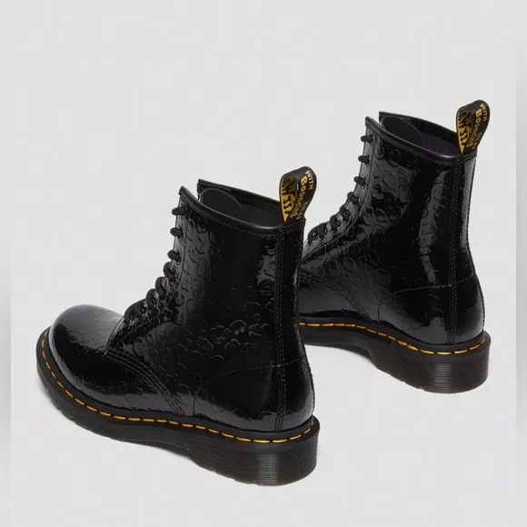 New Dr Martens 1460 LEOPARD EMBOSS PATENT LEATHER BOOTS Black Size 8