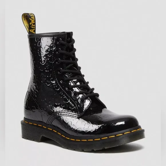 New Dr Martens 1460 LEOPARD EMBOSS PATENT LEATHER BOOTS Black Size 8