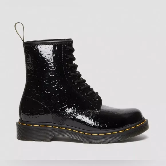 New Dr Martens 1460 LEOPARD EMBOSS PATENT LEATHER BOOTS Black Size 8