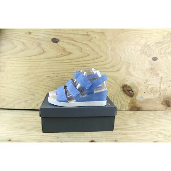 New Ecco Sandals Womens Sz 9.5 Blue Shape Wedge Plateau Leather 2 Strap Shoes