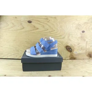 New Ecco Sandals Womens Sz 9.5 Blue Shape Wedge Plateau Leather 2 Strap Shoes