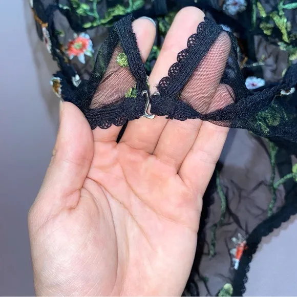 NEW Embroidered Floral Mesh Garden Luxury Lingerie Peekaboo Ribbed Bodysuit