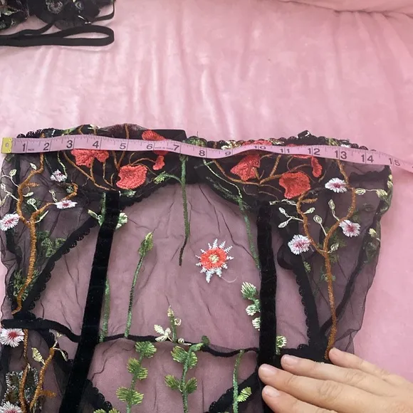 NEW Embroidered Floral Mesh Garden Luxury Lingerie Peekaboo Ribbed Bodysuit