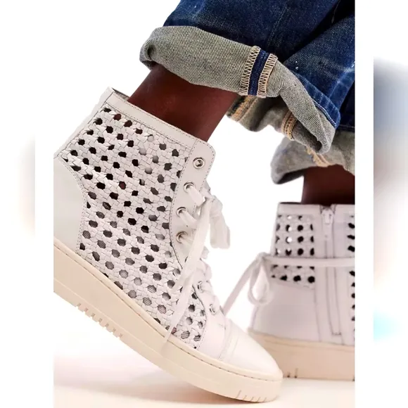 NEW Free People Hayes High Top Lattice Sneaker Ivory Leather 10
