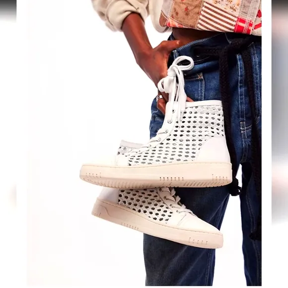 NEW Free People Hayes High Top Lattice Sneaker Ivory Leather 10