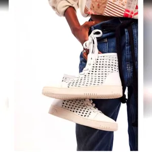 NEW Free People Hayes High Top Lattice Sneaker Ivory Leather 10