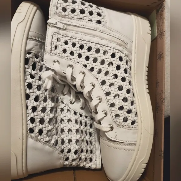 NEW Free People Hayes High Top Lattice Sneaker Ivory Leather 10