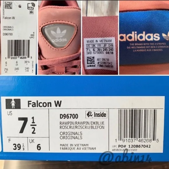 New in Box Adidas Falcon Shoes 7.5 Raw Pink Blue