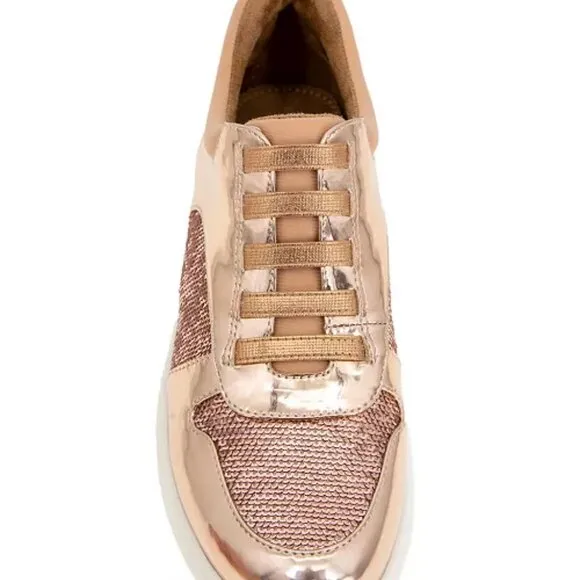 NEW KENNETH COLE REACTION Christal Faux Lace Up Sneakers rose gold women 266tn