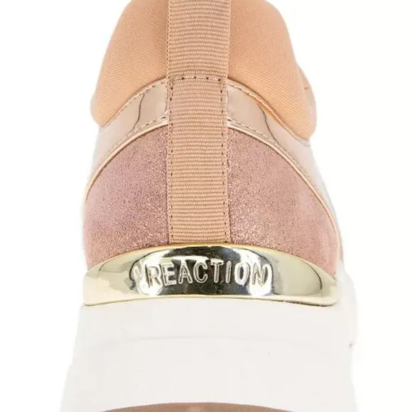 NEW KENNETH COLE REACTION Christal Faux Lace Up Sneakers rose gold women 266tn