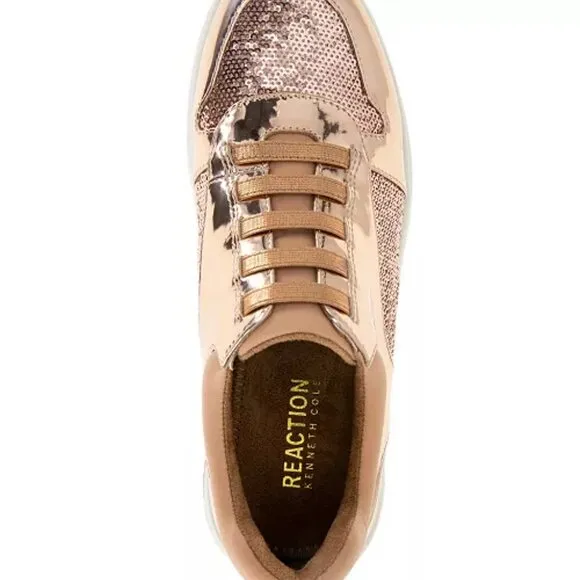 NEW KENNETH COLE REACTION Christal Faux Lace Up Sneakers rose gold women 266tn