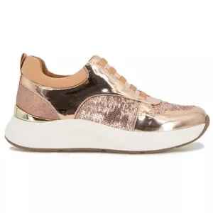 NEW KENNETH COLE REACTION Christal Faux Lace Up Sneakers rose gold women 266tn