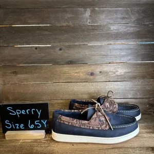 New Kids Sperry‎ Cup II Blue Leather Camo Slip On Boat Deck Shoes Loafers 6.5 Y