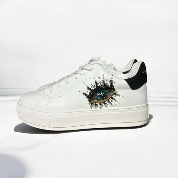 🌻NEW Kurt Geiger Laney Leather Embellished Eye Platform Sneakers Size 41