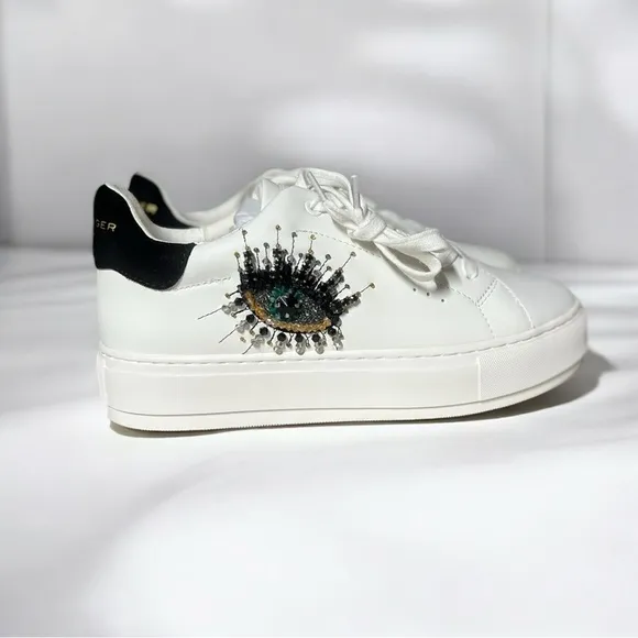 🌻NEW Kurt Geiger Laney Leather Embellished Eye Platform Sneakers Size 41