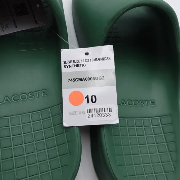 NEW Lacoste Men's Serve Slide 2.0 Slide Sandals 745CMA0005GG2 Green - READ