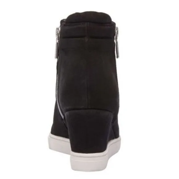 New LINEA PAOLO Frieda Wedge Bootie high top zip Black sneakers 4.5