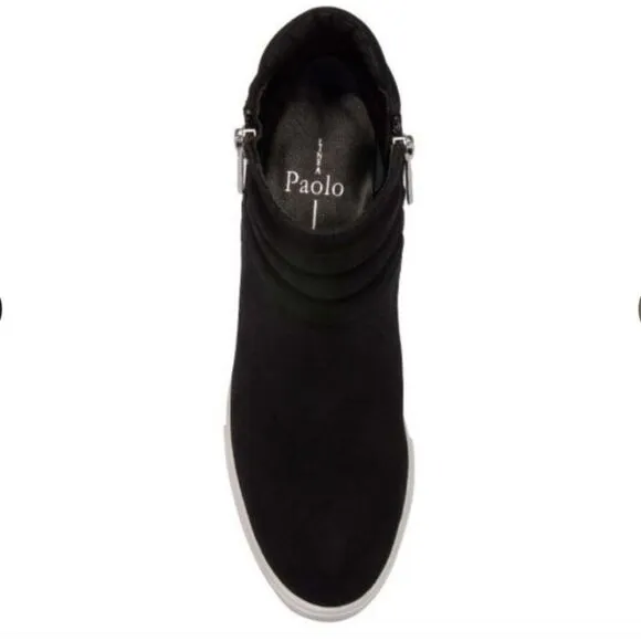 New LINEA PAOLO Frieda Wedge Bootie high top zip Black sneakers 4.5