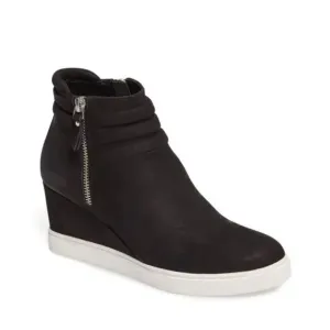 New LINEA PAOLO Frieda Wedge Bootie high top zip Black sneakers 4.5