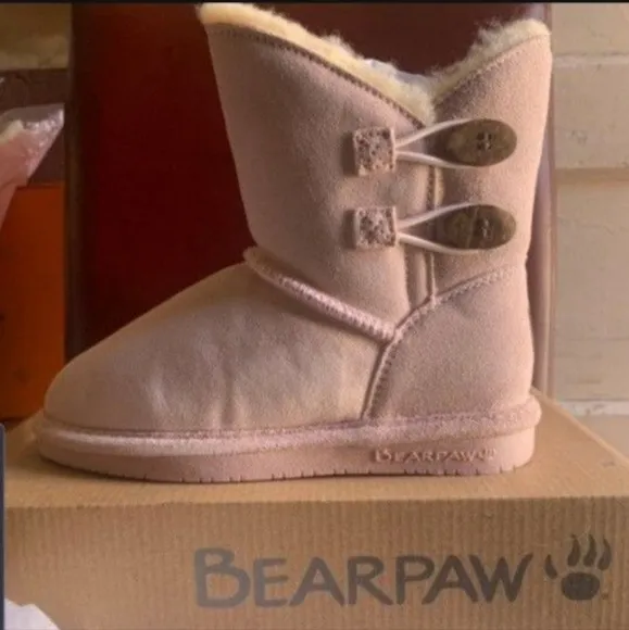 New Little Girl Bearpaw Pale Pink Rosaline Suade Boots Booties Shoes Size 2