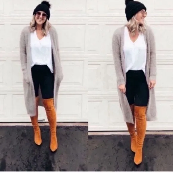 New Marlo' Women’s Tan Over The Knee Suede Leather Boots Size 36